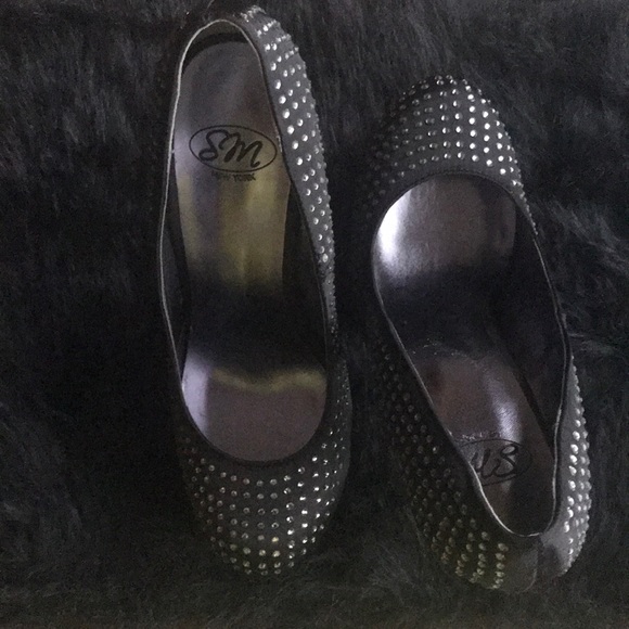 Black Studded Platform Satin Shoe - Picture 2 of 4